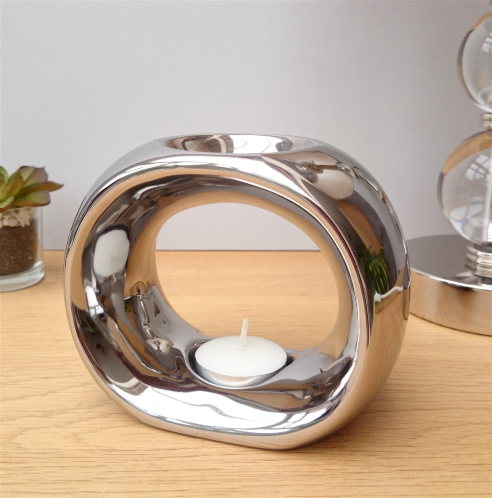 Silver Chrome Olympic Ceramic Wax Melt Burner Melter - Silver Chrome Wax Burner UK - Pearly Scents - www.pearlyscents.com