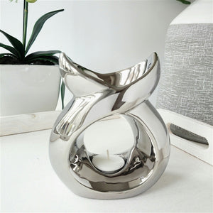 Silver Chrome Serenity Ceramic Wax Melt Burner Melter - Silver Chrome Wax Burner UK - Pearly Scents - www.pearlyscents.com