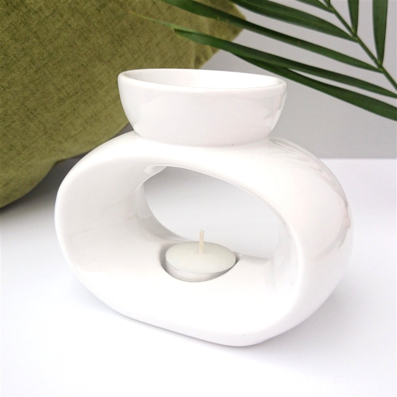 White Elegance Ceramic Wax Melt Burner Melter - White Wax Melt Burner UK - Pearly Scents - www.pearlyscents.com